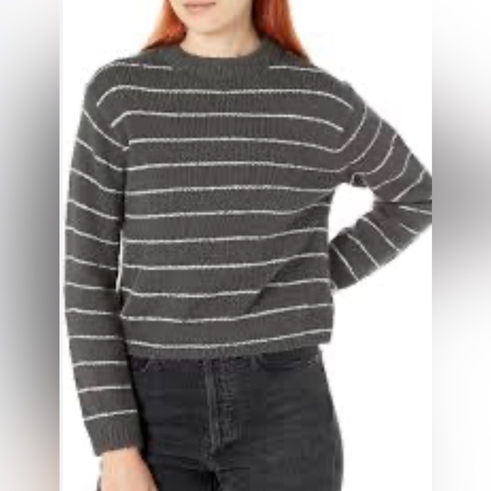 VINCE Pebbled Cotton Stripe Crew Neck Sweater